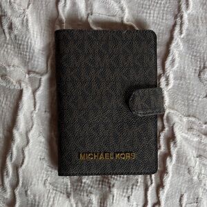 Michael Kors Brown Textured Passport Cover with Gold Logo